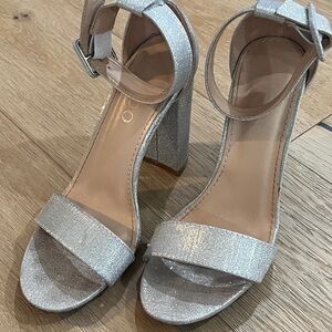 Elegant Silver Block Heel Shoes Size 6